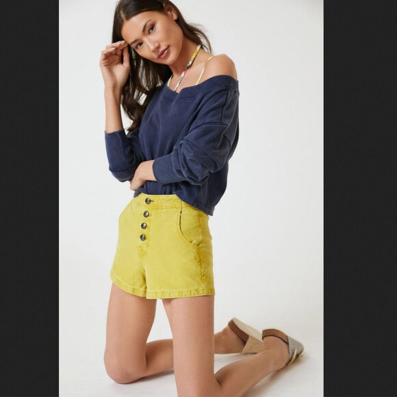 Anthropologie Pilcro Wide Leg Sailor Shorts in Chartruese Sz 25 NWT‎ - Picture 1 of 10